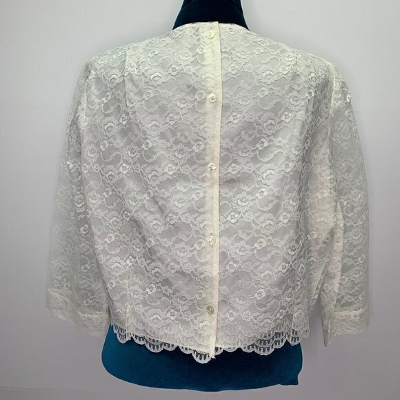 Belita Classic Vintage Crop Blouse Sheer Lace Overlay White Euro 38 - Picture 7 of 8